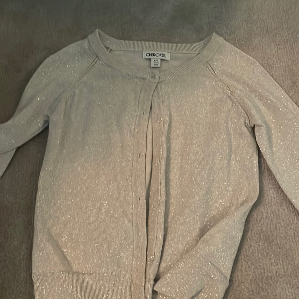 gold glittery button down sweater from cherokee